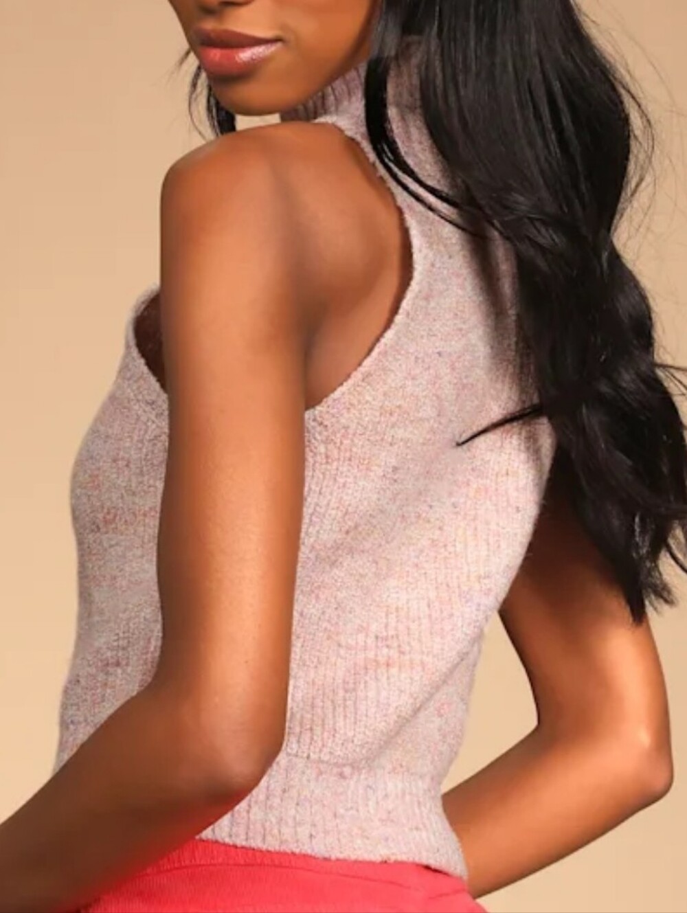 Lulus Chic For The Day Pink Multiknit Sleeveless Neck Sweater Tank - Picture 2 of 9